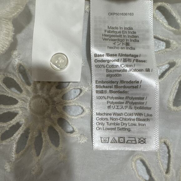 MADEWELL Embroidered Shirred Puff-Sleeve Top M Floral Eyelet Ivory Boho Peasant - Picture 12 of 12